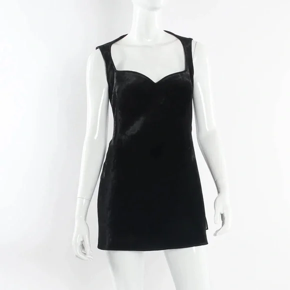 BALENCIAGA Velvet Sweetheart Neckline Mini Black Dress FR 38 - Picture 3 of 4